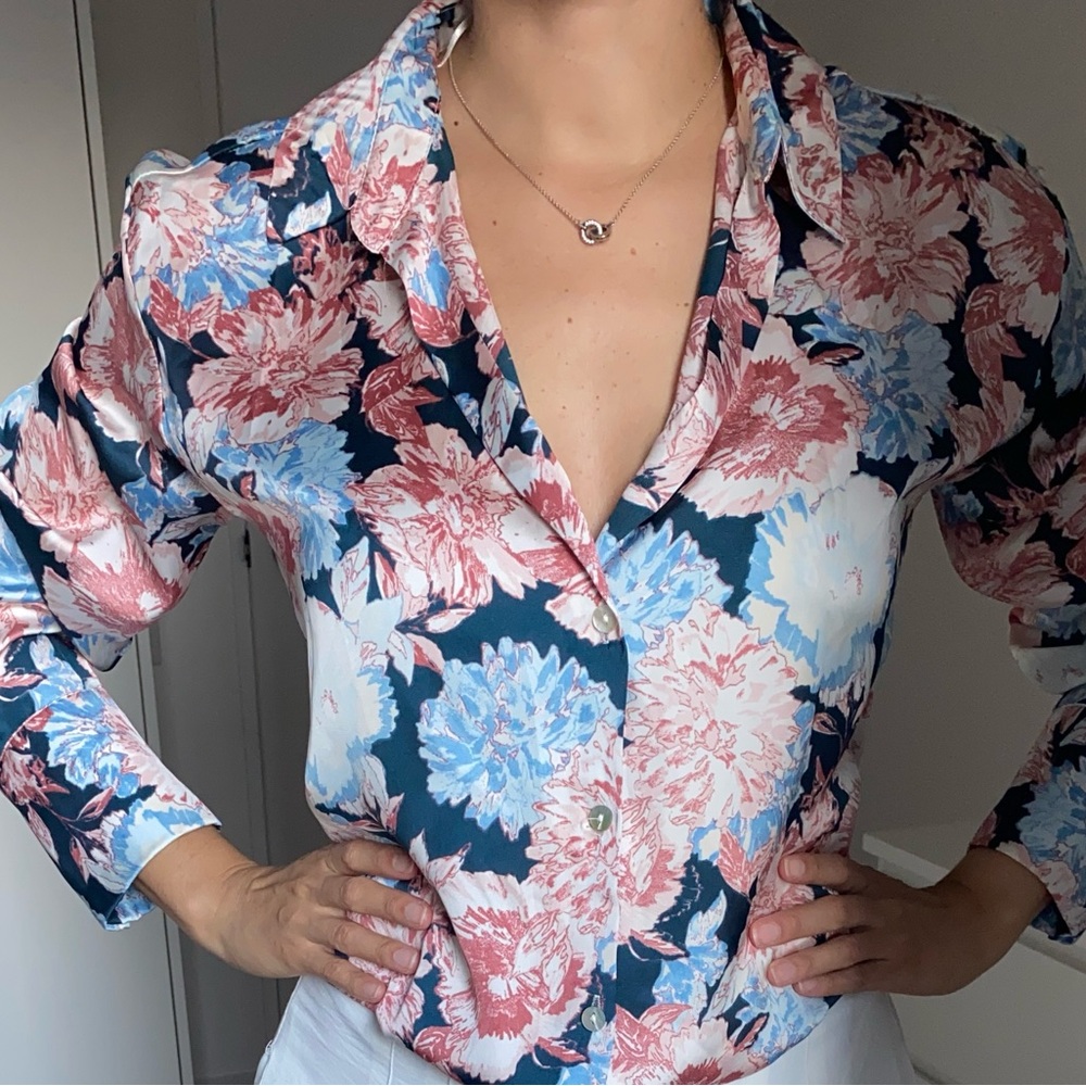 Zara Floral Button-Up Blouse